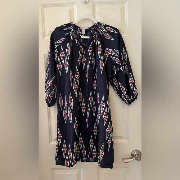 Tucker For Target Navy Patterned Button Front Balloon Sleeve Shirt Boho size S - Picture 1 of 6